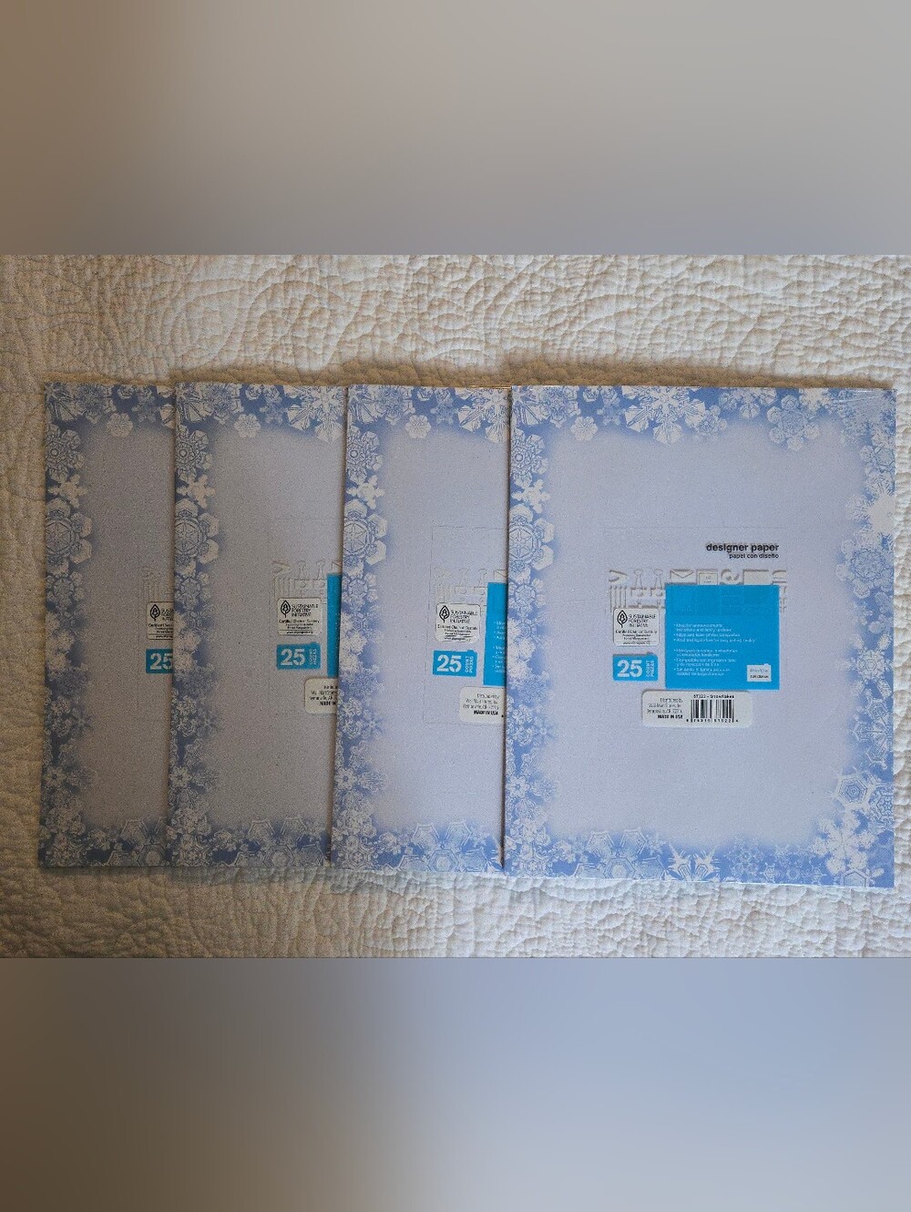 NWT 4 Packs Of Snowflake Trimmed Designer Paper 25 Sheets Each